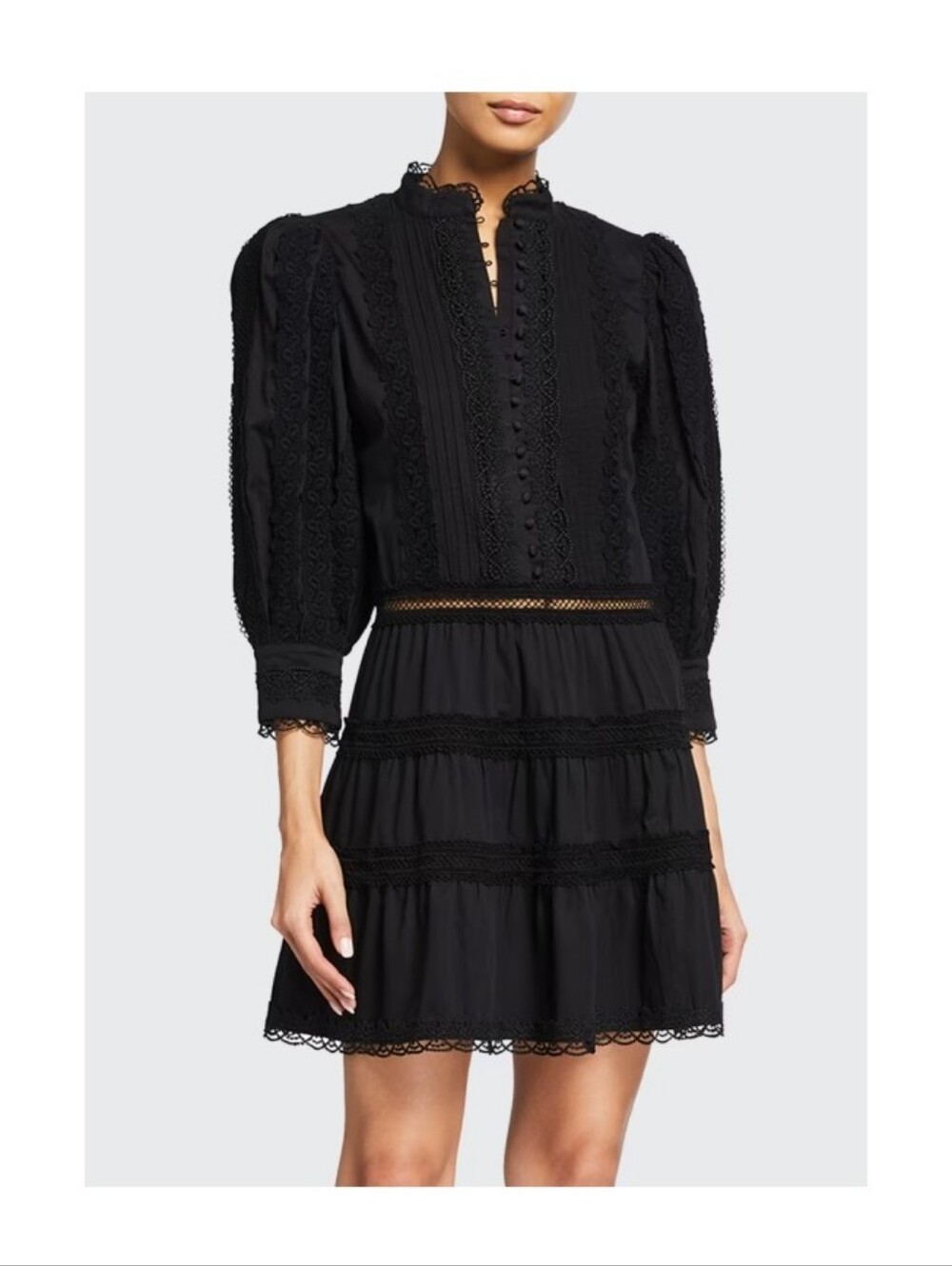 Alice & Olivia Clark Mandarin Collar Lace Dress Black Mini Size 4